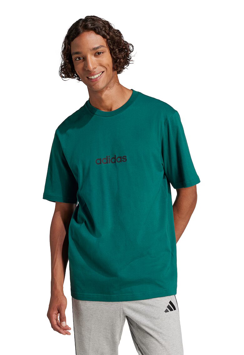 ADIDAS SPORTSWEAR Tricou cu logo pe piept si decolteu la baza gatului - Negru/Verde englez