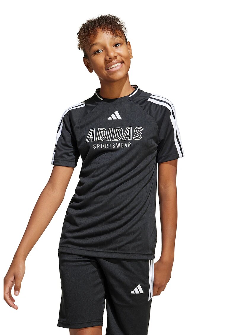 ADIDAS SPORTSWEAR Tricou cu logo si decolteu la baza gatului - Alb/Negru stins