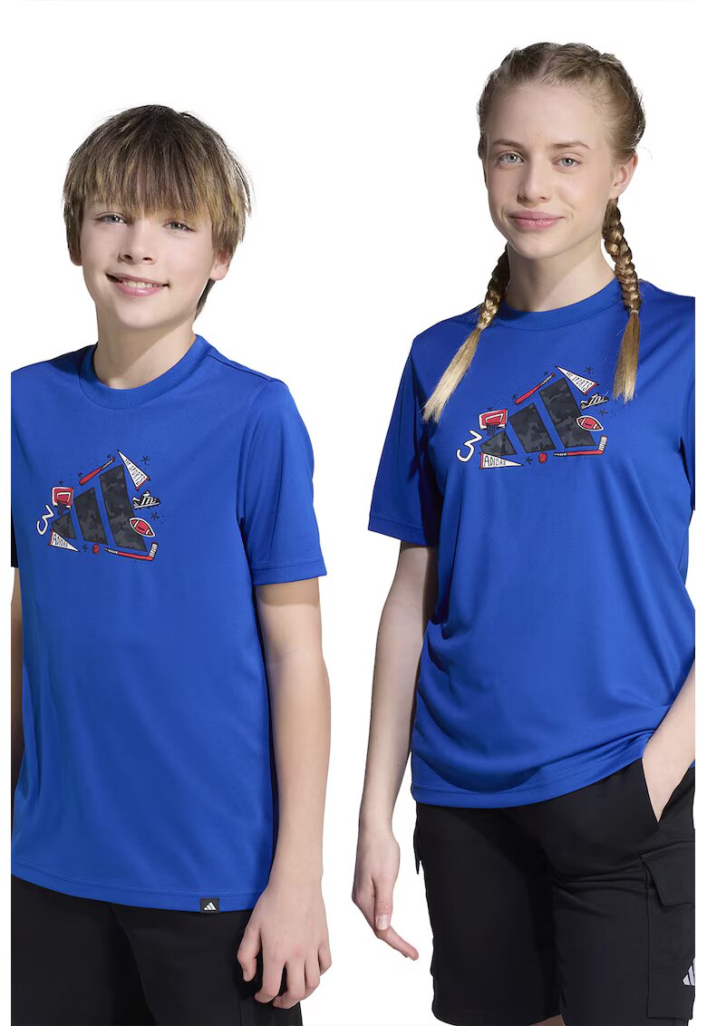 ADIDAS SPORTSWEAR Tricou cu logo si decolteu la baza gatului - Albastru royal