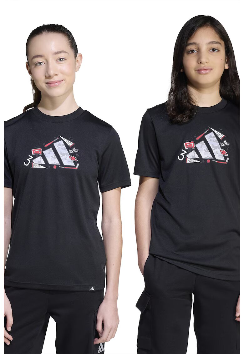 ADIDAS SPORTSWEAR Tricou cu logo si decolteu la baza gatului - Gri inchis
