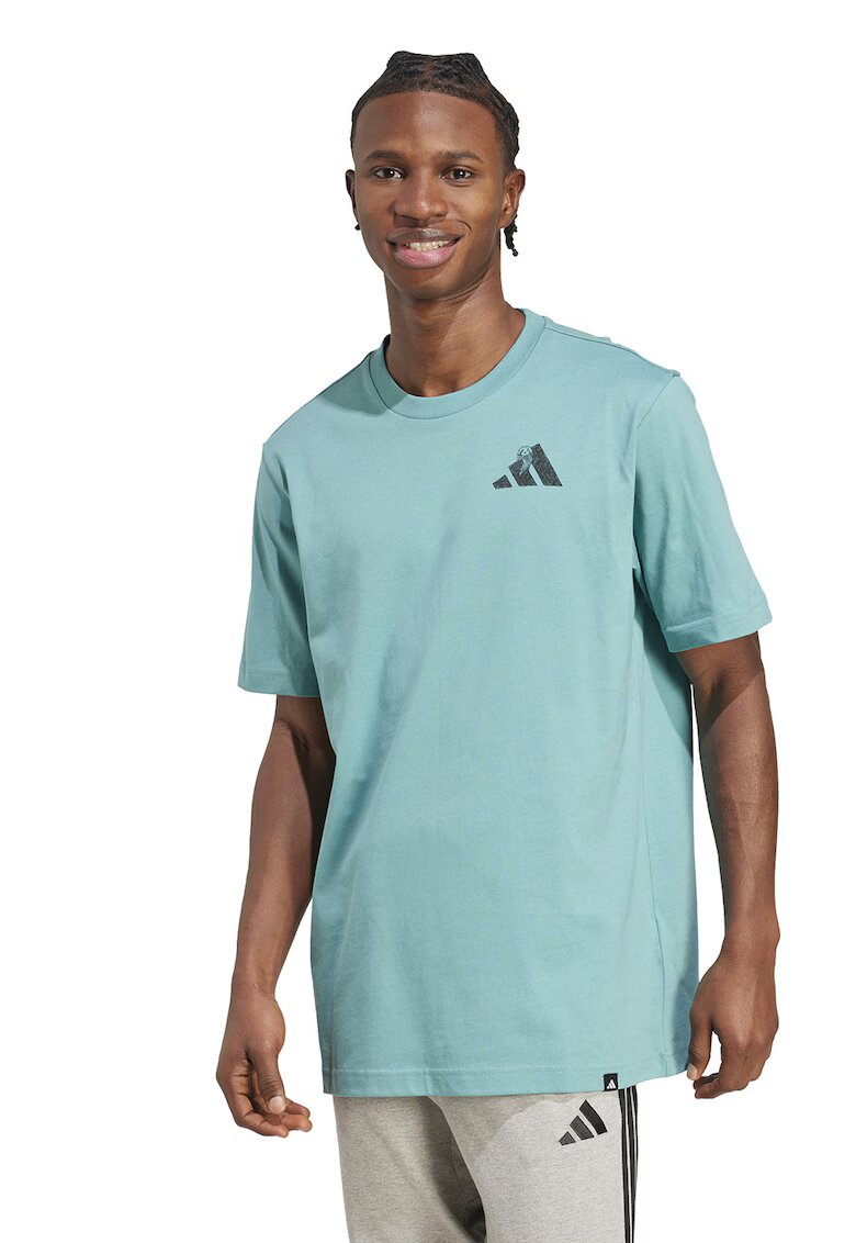 ADIDAS SPORTSWEAR Tricou de bumbac cu logo - Negru stins/Verde deschis