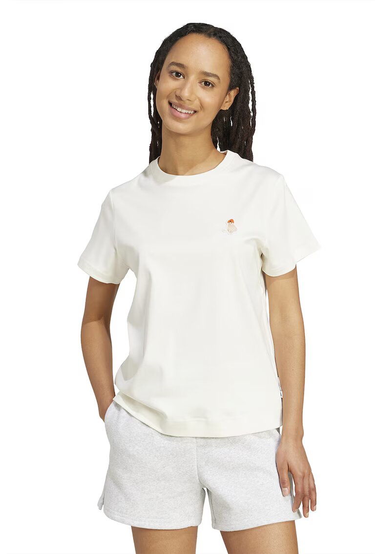 ADIDAS SPORTSWEAR Tricou din bumbac cu decolteu la baza gatului - Alb murdar