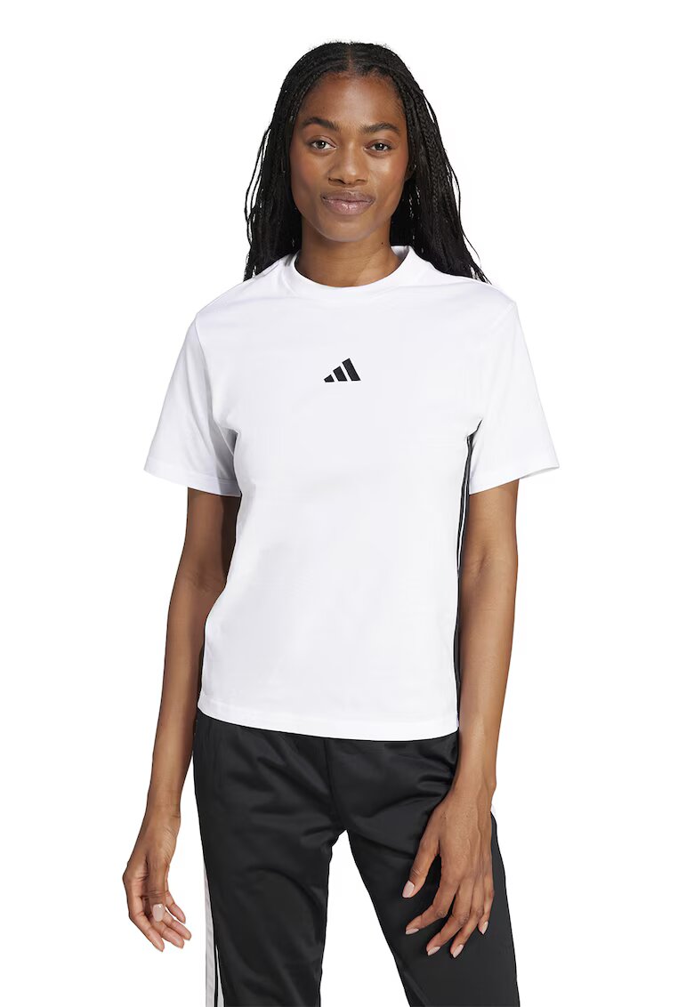 ADIDAS SPORTSWEAR Tricou din bumbac cu decolteu la baza gatului - Alb/Negru