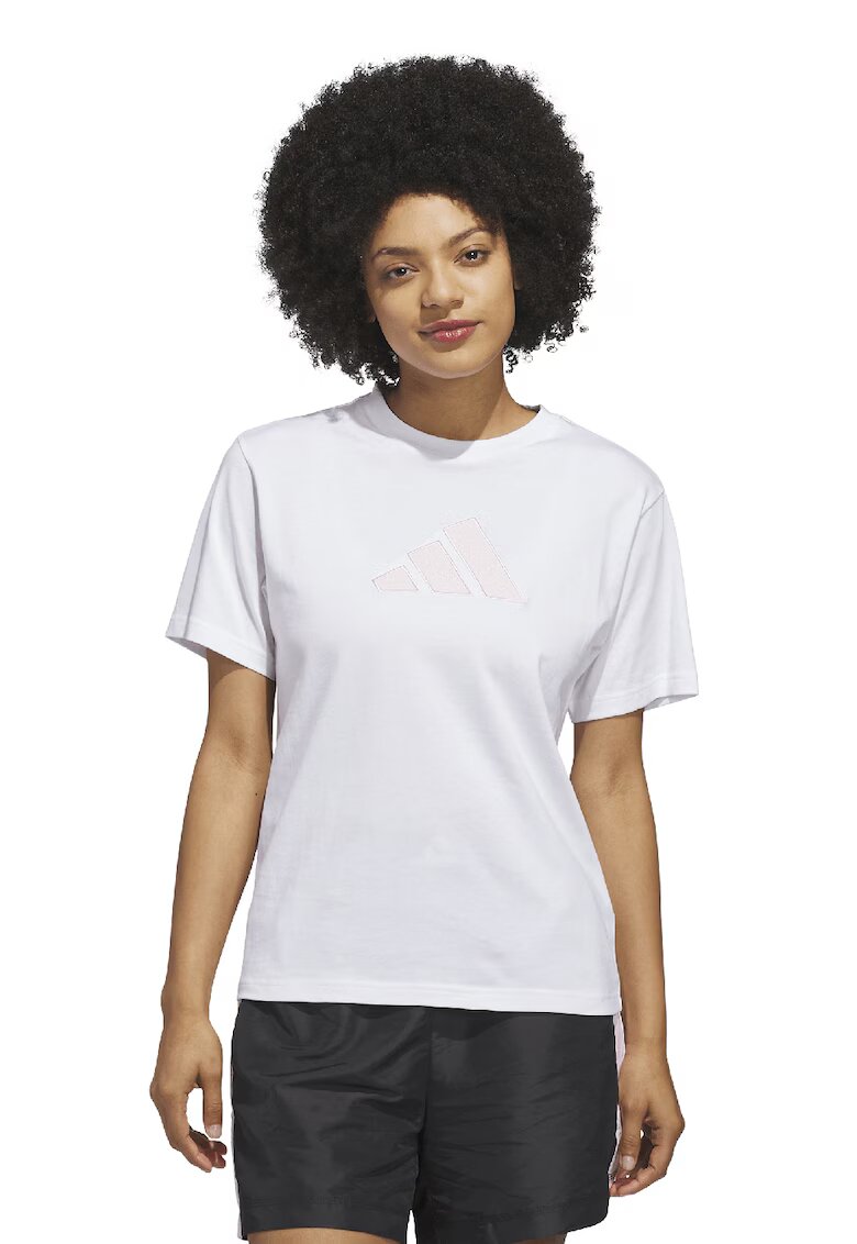 ADIDAS SPORTSWEAR Tricou din bumbac cu decolteu la baza gatului si imprimeu logo Gingham - Alb/Roz pal