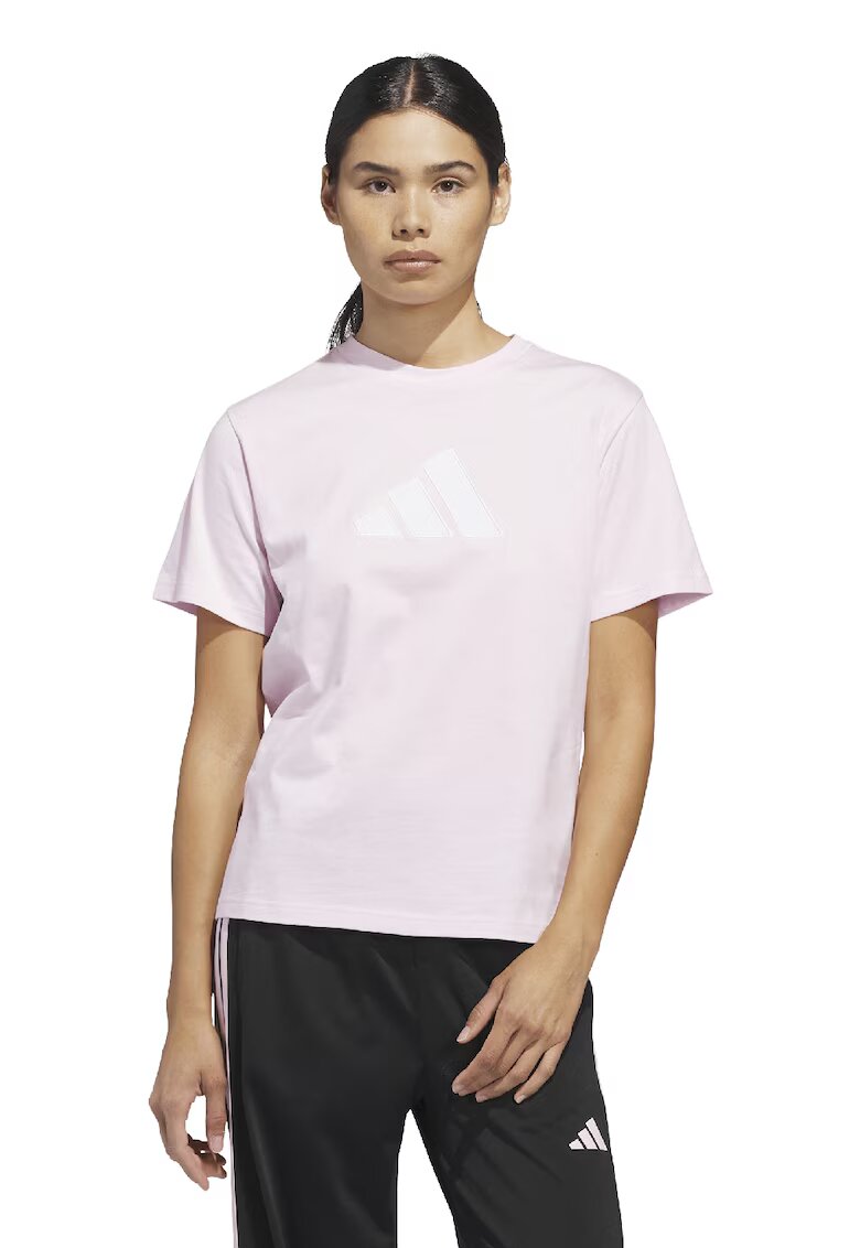 ADIDAS SPORTSWEAR Tricou din bumbac cu decolteu la baza gatului si imprimeu logo Gingham - Alb/Roz pastel