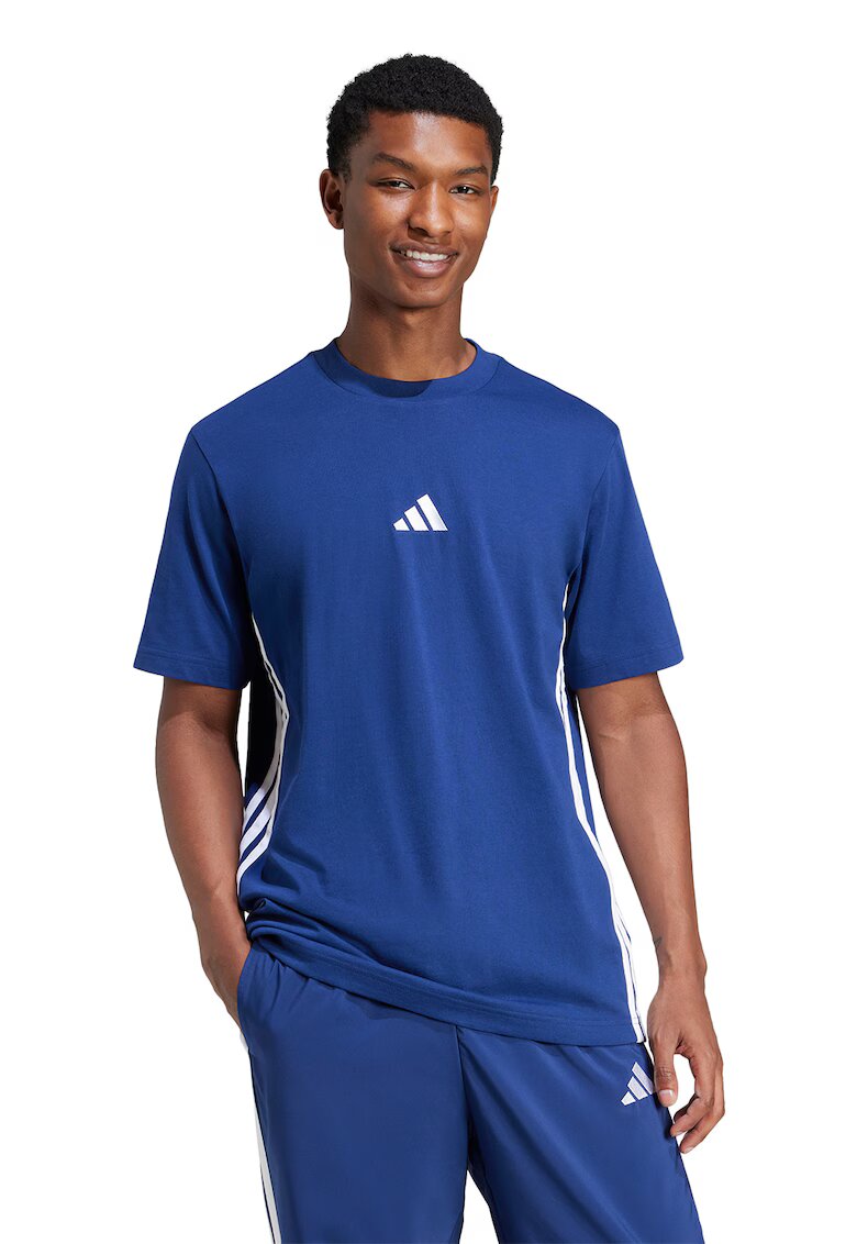 ADIDAS SPORTSWEAR Tricou din bumbac cu decolteu la baza gatului si logo - Alb/Albastru inchis