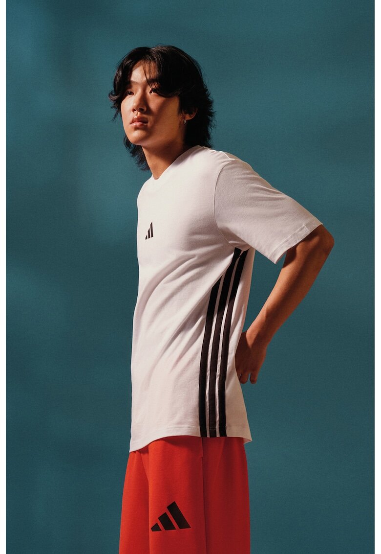 ADIDAS SPORTSWEAR Tricou din bumbac cu decolteu la baza gatului si logo - Negru/Alb optic