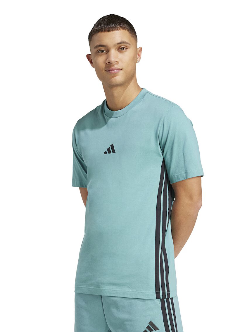 ADIDAS SPORTSWEAR Tricou din bumbac cu decolteu la baza gatului si logo - Negru/Albastru petrol