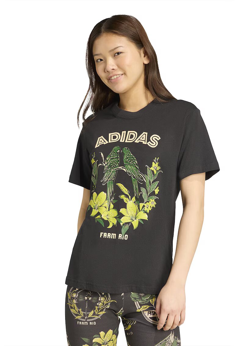 ADIDAS SPORTSWEAR Tricou din bumbac cu imprimeu contrastant - Negru/Galben