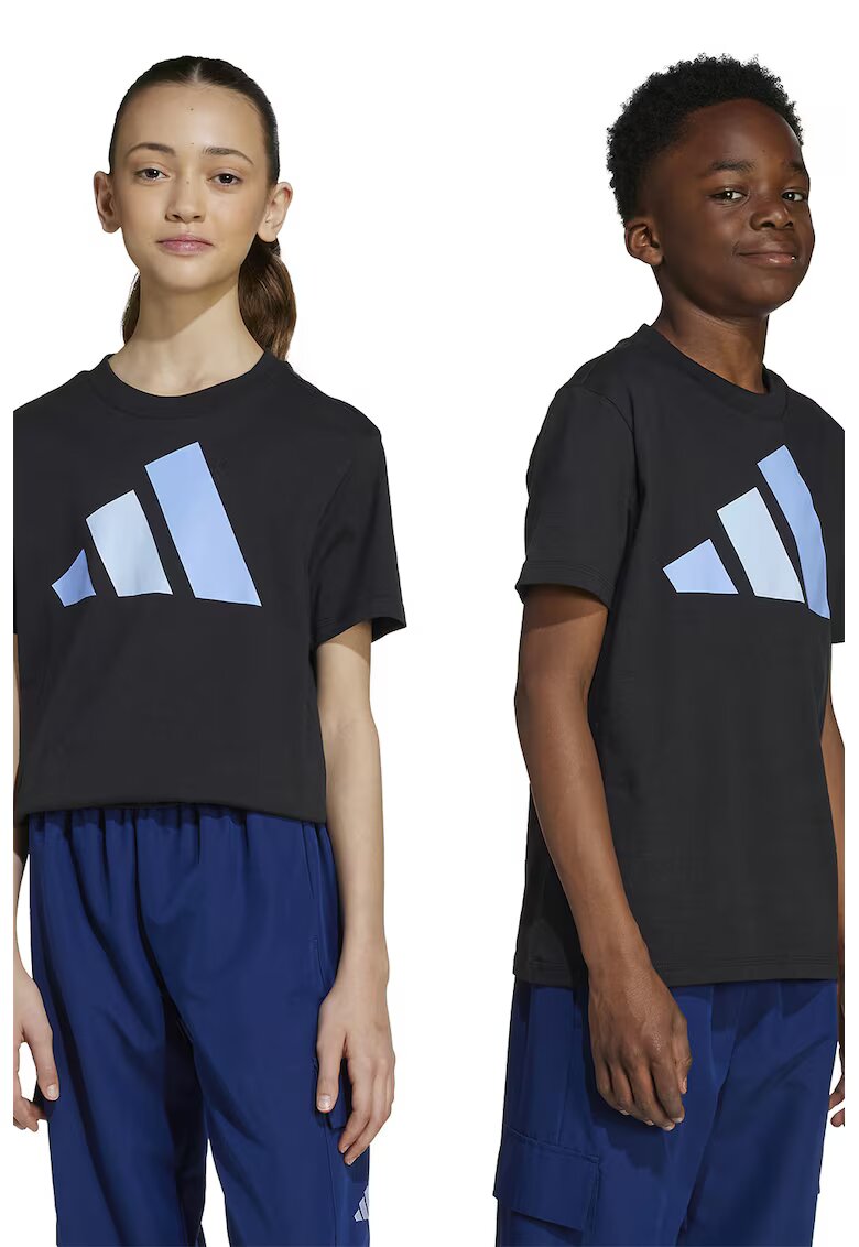 ADIDAS SPORTSWEAR Tricou din bumbac cu imprimeu logo cauciucat - Negru/Albastru