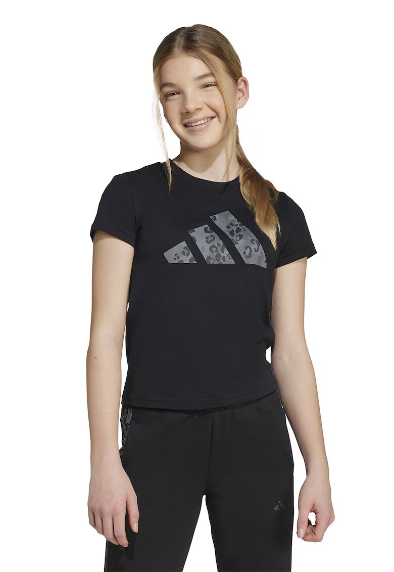 ADIDAS SPORTSWEAR Tricou din bumbac cu imprimeu logo - Negru/Gri inchis