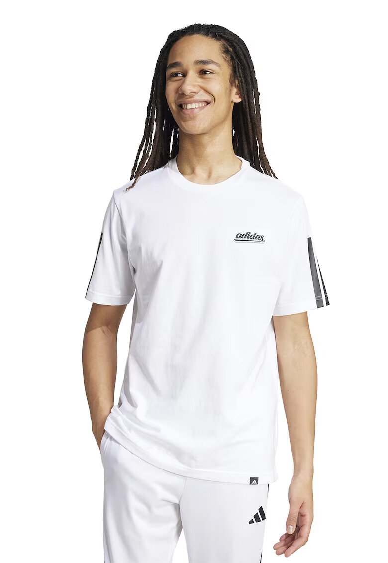 ADIDAS SPORTSWEAR Tricou lejer cu imprimeu logo pe piept - Alb/Negru