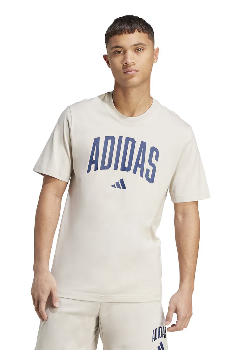 ADIDAS SPORTSWEAR Tricou lejer de bumbac cu imprimeu logo - Albastru inchis/Bej