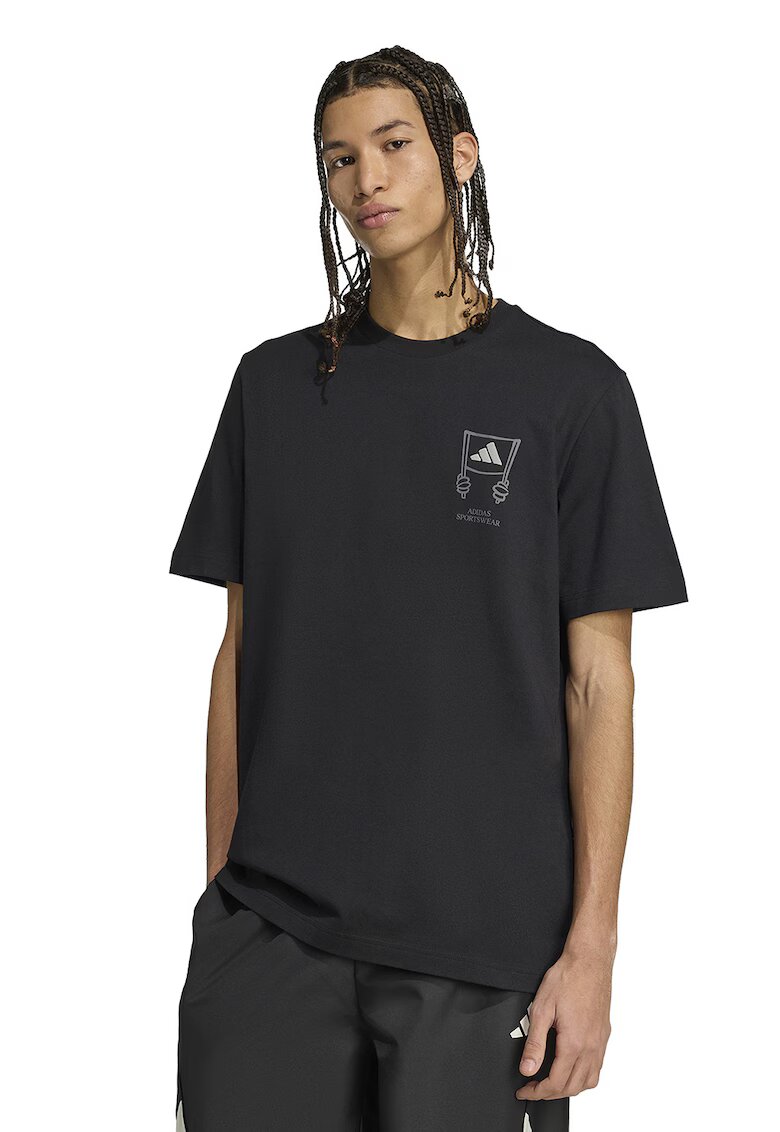 ADIDAS SPORTSWEAR Tricou lejer din bumbac cu imprimeu - Negru/Bej