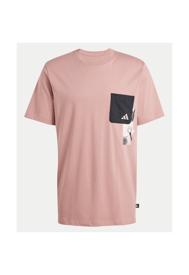 adidas Tricou din bumbac cu buzunar pe piept si imprimeu