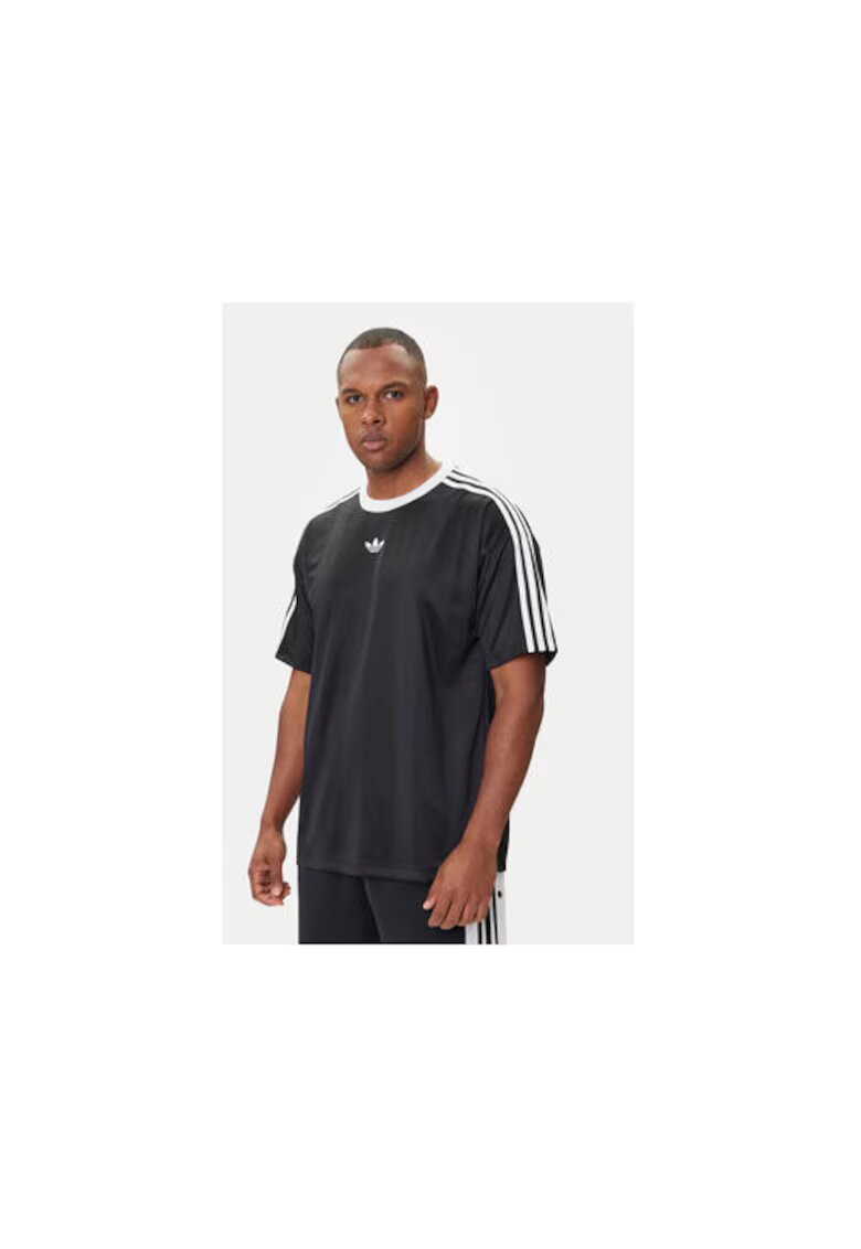 adidas Tricou regular fit cu logo pe piept si dungi contrastante - 486794 - Negru