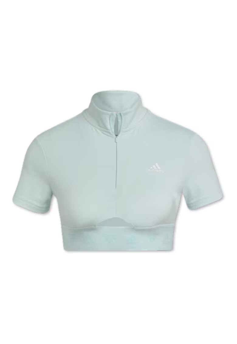 adidas Tricou sport femei - Crop Zip - verde - poliester reciclat -