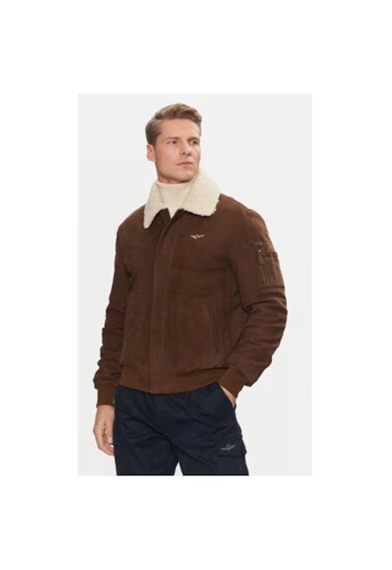 Aeronautica Militare Geaca barbati - 304565380 - Piele ecologica - Maro - Maro