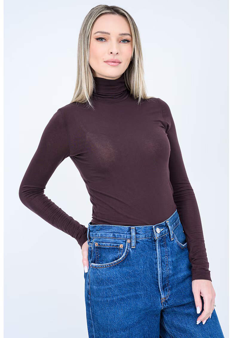 AGOLDE Bluza din amestec de lyocell cu guler inalt Pascale - Maro