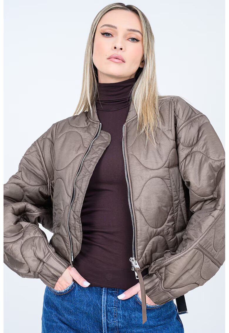 AGOLDE Jacheta crop matlasata cu maneci bufante Iona - Maro taupe