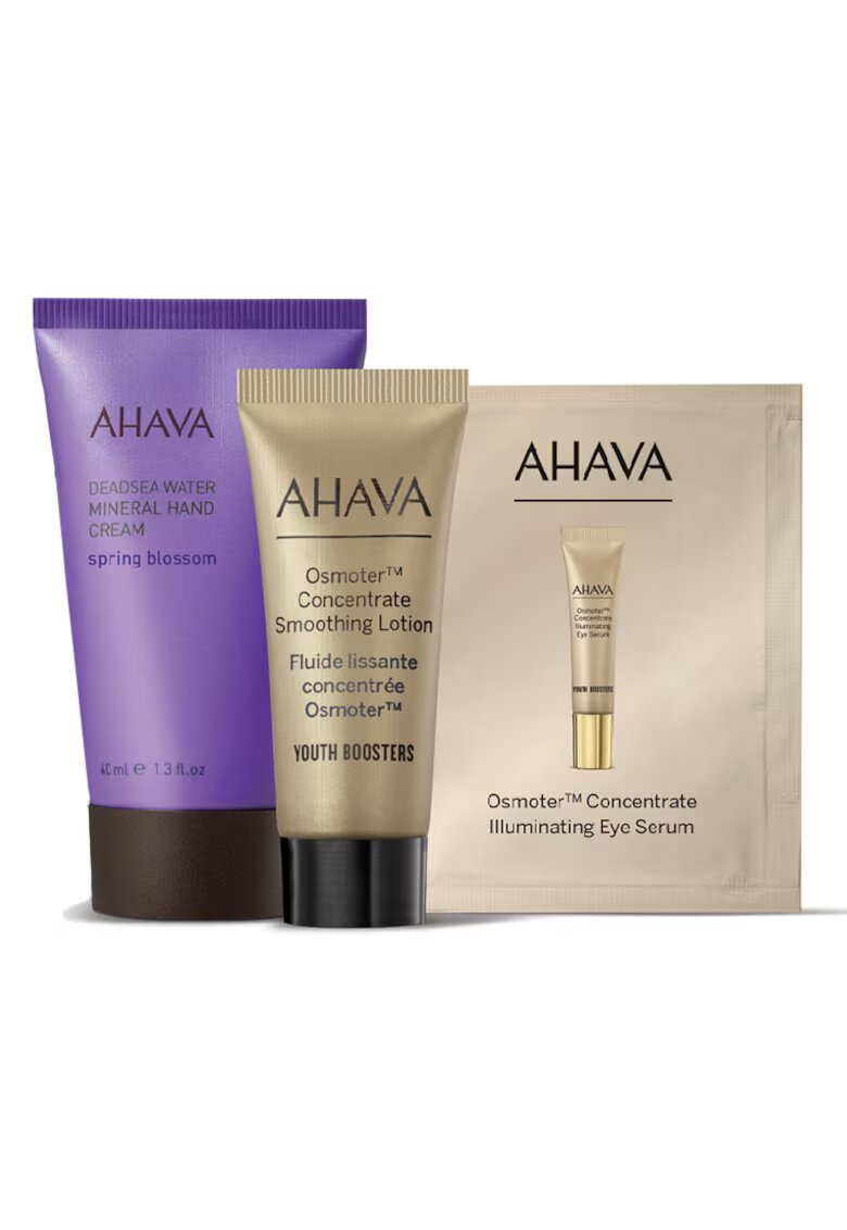 AHAVA Set : Lotiune Osmoter Concentrate Smoothing - 15 ml + Serum pentru ochii Osmoter Concentrate Illuminating - 2 ml + Crema pentru maini Mineral Spring Blossom - 40 ml