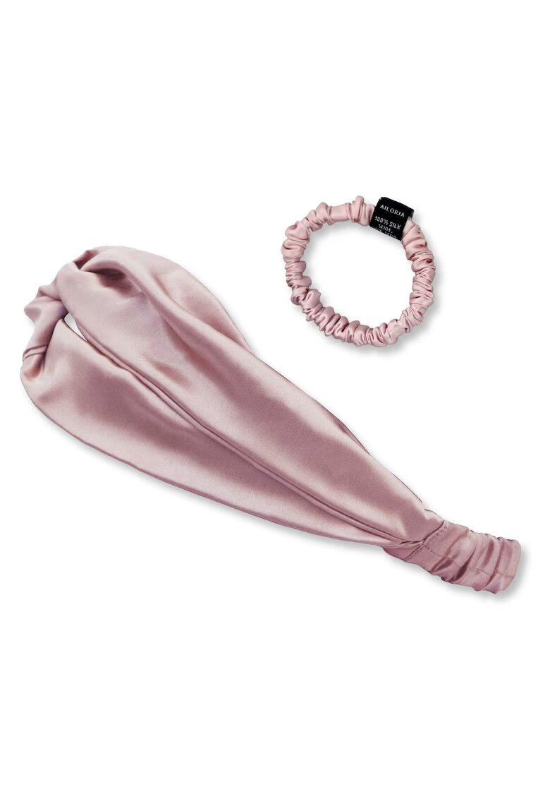 AILORIA Set de bentita de matase si elastic de par - Roz