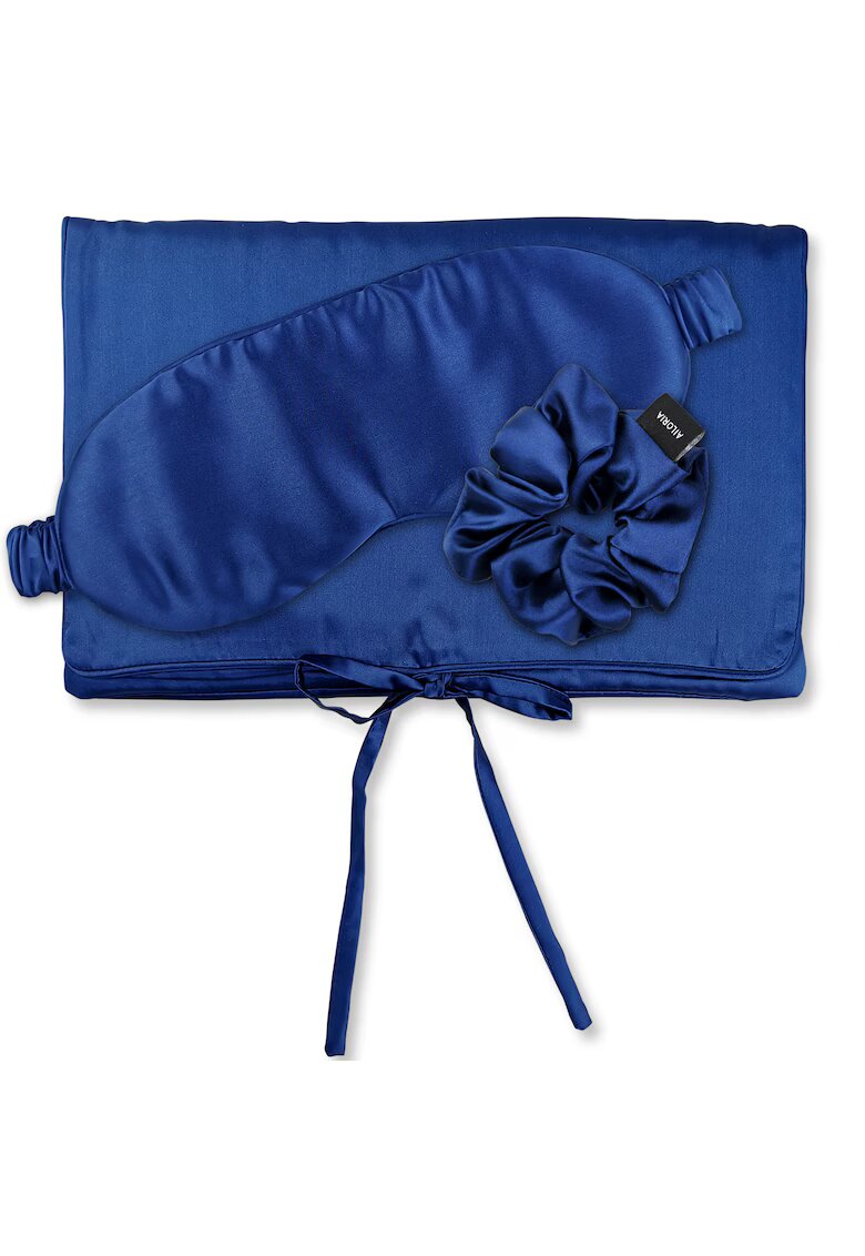 AILORIA Set de masca de noapte - saculet de transport si elastic de par - pentru calatorie 29507 - Albastru
