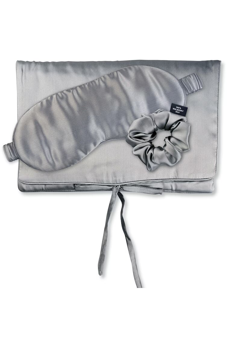 AILORIA Set de masca de noapte - saculet de transport si elastic de par - pentru calatorie 29507 - Gri