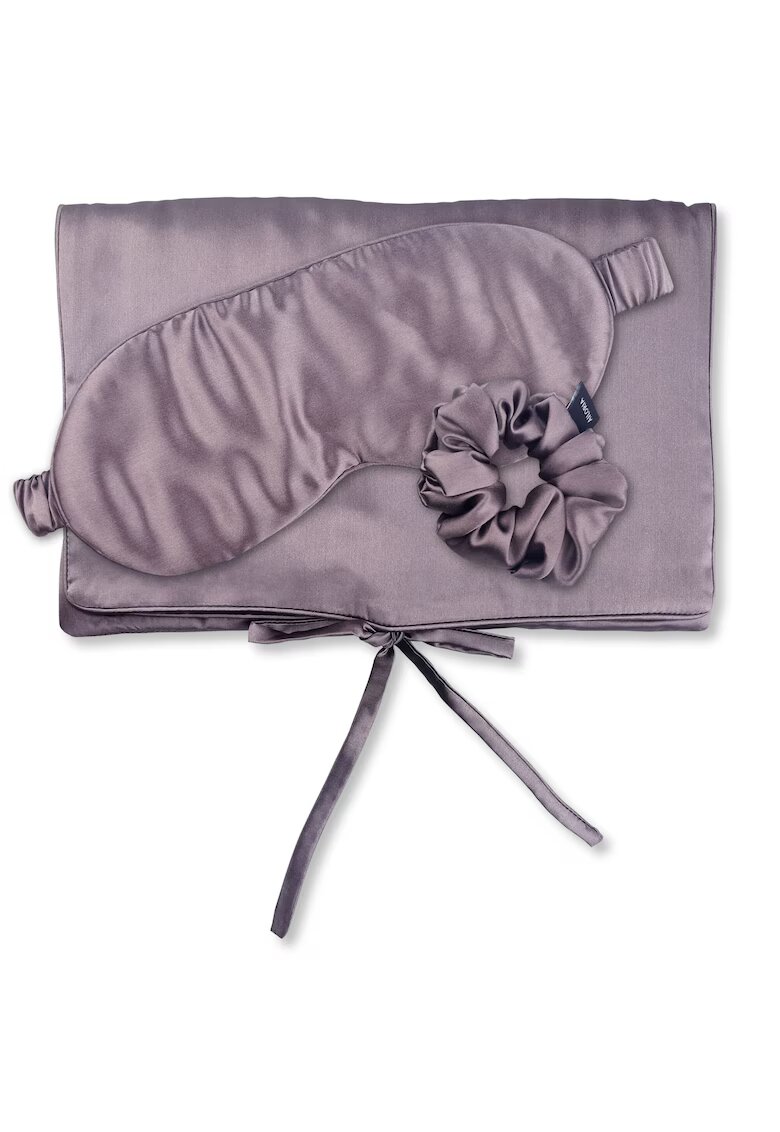 AILORIA Set de masca de noapte - saculet de transport si elastic de par - pentru calatorie 29507 - Lila