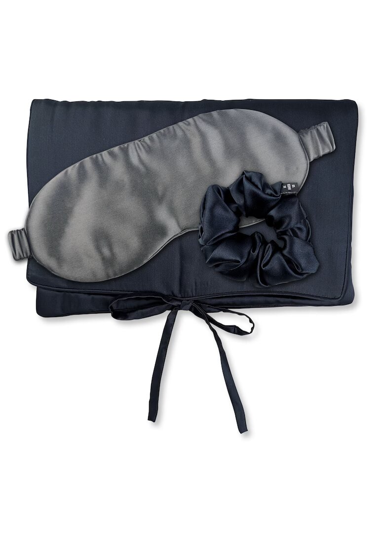 AILORIA Set de masca de noapte - saculet de transport si elastic de par - pentru calatorie 29507 - Negru
