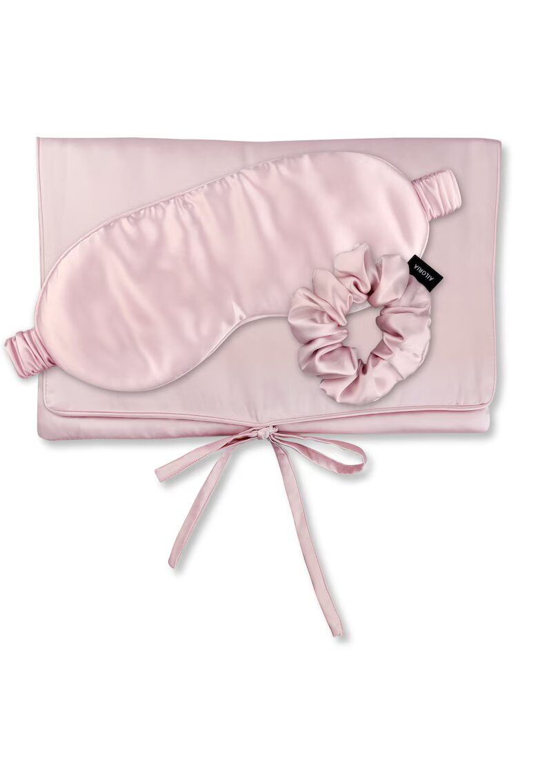 AILORIA Set de masca de noapte - saculet de transport si elastic de par - pentru calatorie 29507 - Roz