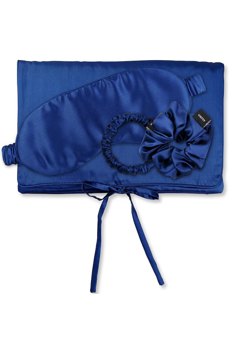 AILORIA Set de masca de noapte - saculet de transport si elastic de par - pentru calatorie 29509 - Albastru