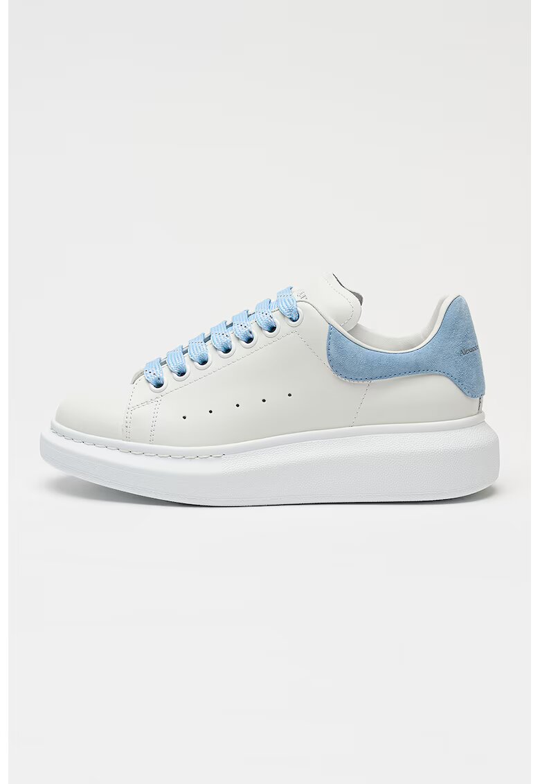 Alexander McQueen Pantofi sport cu talpa wedge si garnitura din piele intoarsa - Alb/Albastru lavanda