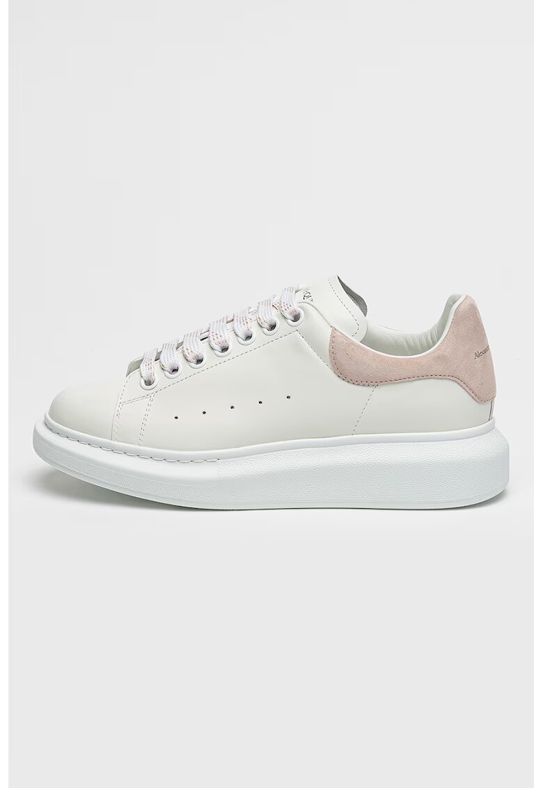 Alexander McQueen Pantofi sport wedge de piele si piele intoarsa - Alb/Roz prafuit