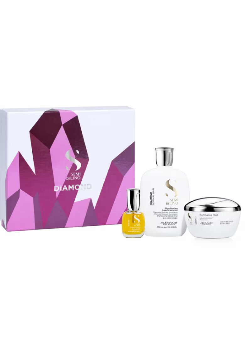 Alfaparf Milano Professional Set pentru par normal - Alfaparf Milano Semi di Lino Diamond Illuminating - sampon 250 ml - balsam 200 ml - ulei 15 ml