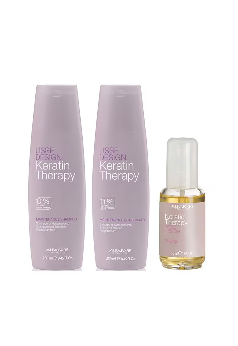 Alfaparf Milano Set Alfaparf Lisse Design Keratin Therapy Maintenance: 250 ml - Sampon + 250 - ml Balsam + 50 - ml Ulei de par
