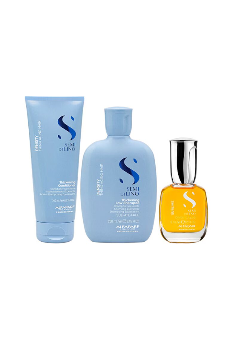 Alfaparf Milano Set Alfaparf Semi di Lino Density Thickening - Sampon 250 ml + Balsam 200 ml + Ulei iluminator Cristalli Liquidi 15 ml