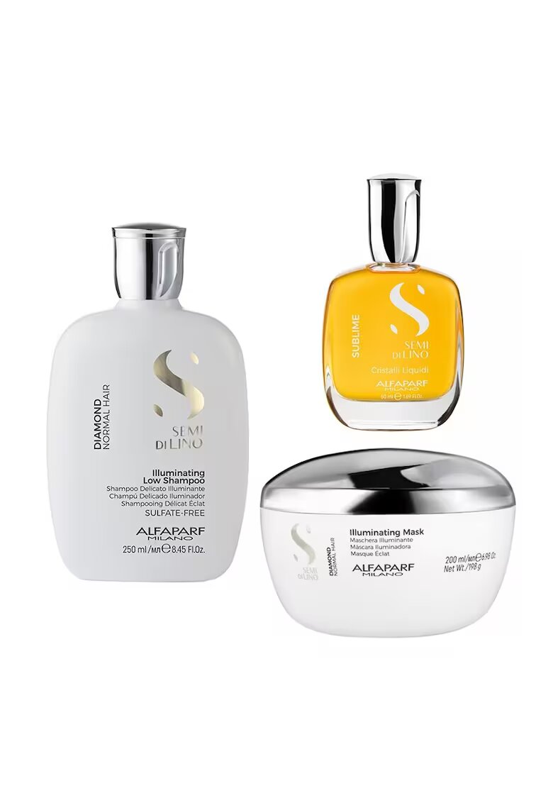 Alfaparf Milano Set Alfaparf Semi Di Lino Diamond Iluminating: 250 ml - Sampon + 200 ml - Masca + 50 ml - Serum