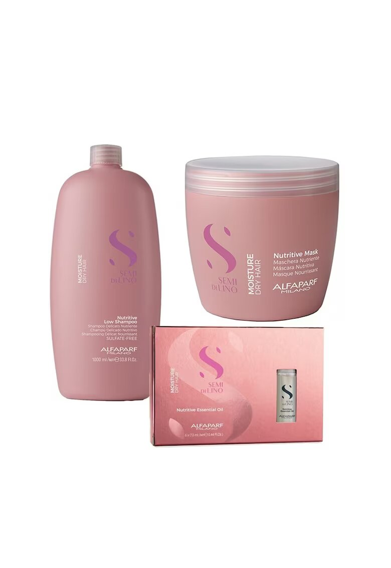 Alfaparf Milano Set Alfaparf Semi Di Lino Moisture Nutritive: 1000 ml - Sampon + 500 ml - Masca + 6 fiole x 13 ml Ulei