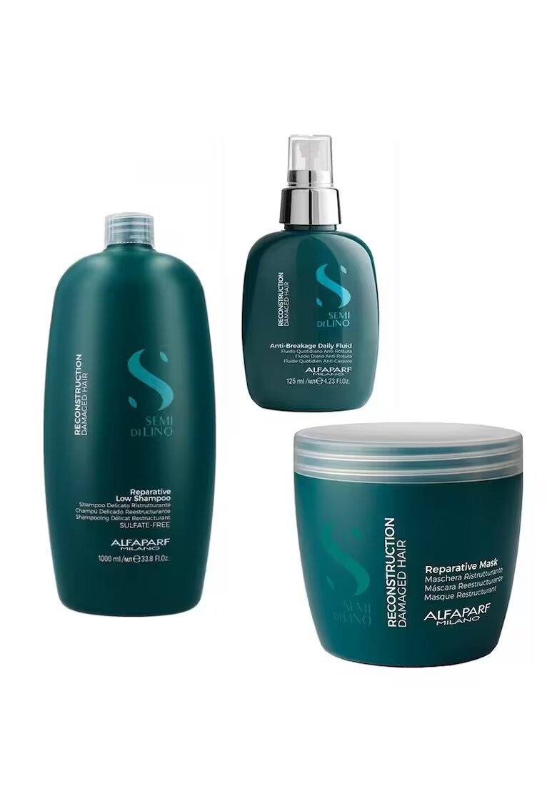 Alfaparf Milano Set Alfaparf Semi Di Lino Reconstruction cu 1000 ml - Sampon + 500 ml - Masca + 125 ml - Fluid tratament de reconstructie