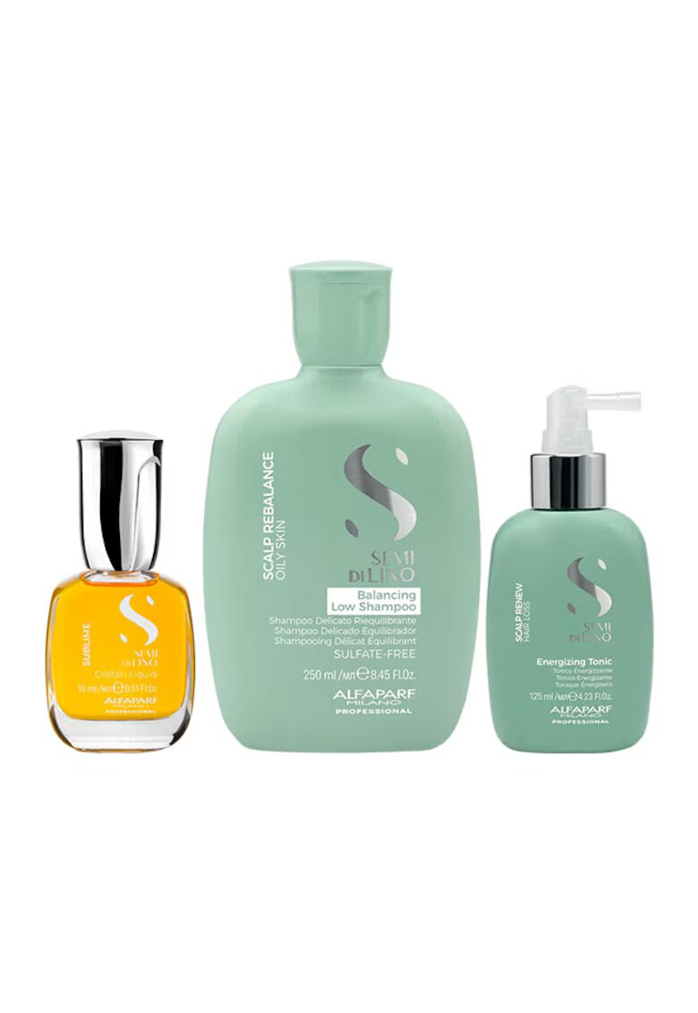 Alfaparf Milano Set Alfaparf Semi di Lino Sampon Balancing - 250 ml + Tonic Energizant - 125 ml + Ulei Cristalli Liquidi 15 ml