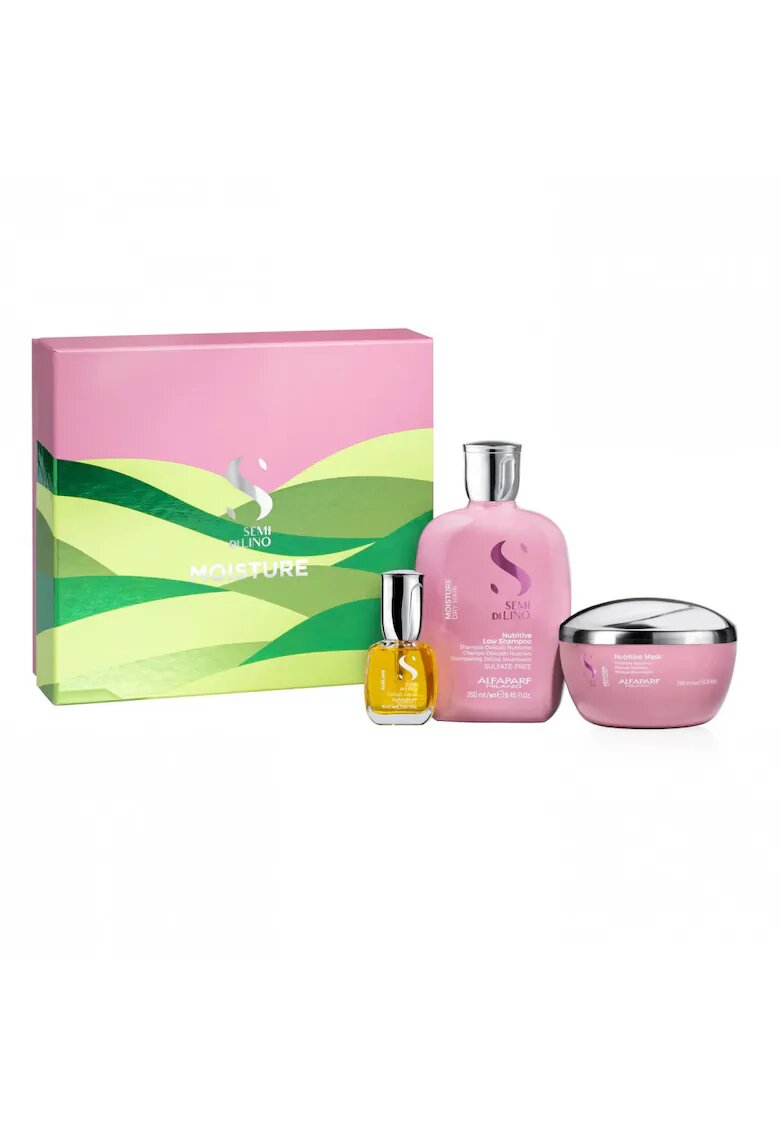 Alfaparf Milano Set ingrijire par Alfaparf Semi Di Lino Moisture Nutritive Sampon 250 ml - Masca 200 ml - Ulei pentru stralucire 15 ml