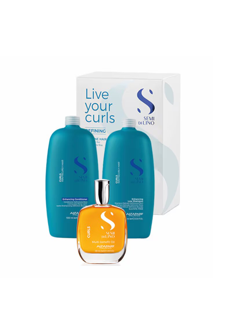 Alfaparf Milano Set pentru par ondulat Curls Sampon 1000 ml - Balsam 1000 ml - Ulei pentru par cret 100 ml