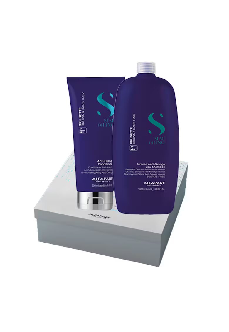 Alfaparf Milano Set Semi Di Lino Brunette pentru neutralizarea tonurilor de portocaliu - Sampon Balsam 200ml