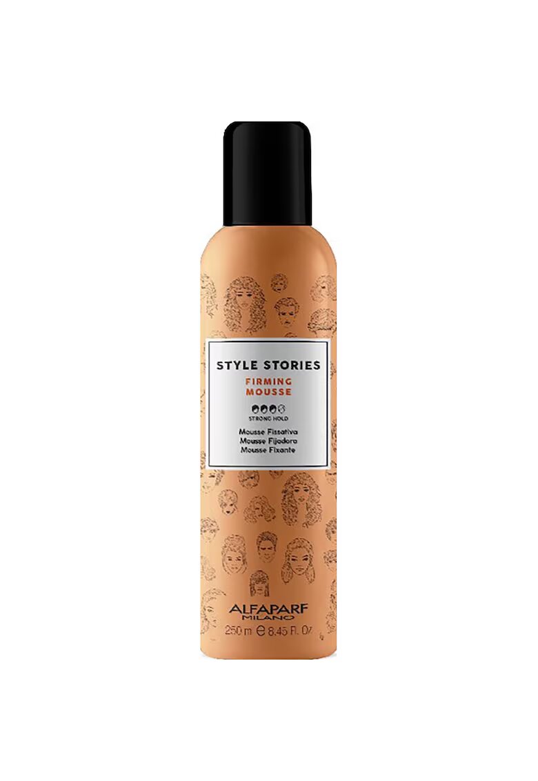 Alfaparf Milano Spuma pentru par cret Style Stories Firming Mousse - 250 ml - Portocaliu/Negru