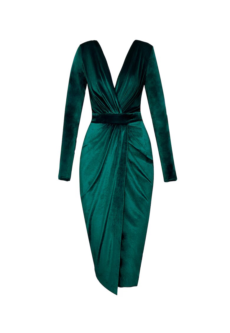 Alina Cernatescu Rochie bodycon de catifea Jade Agate - Verde