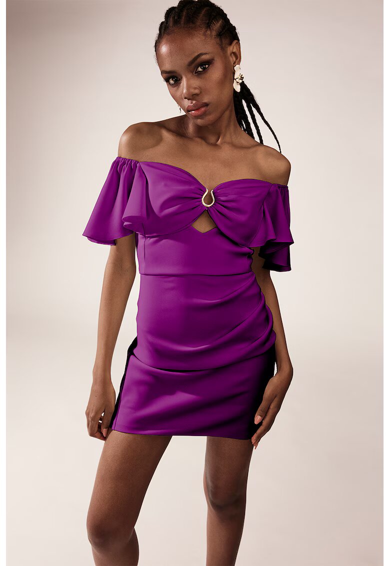 Alina Cernatescu Rochie cu decolteu pe umeri si decupaj frontal - Violet