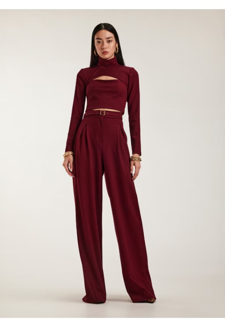Alina Cernatescu Set de bluza - top si pantaloni - 3 piese - Visiniu mat