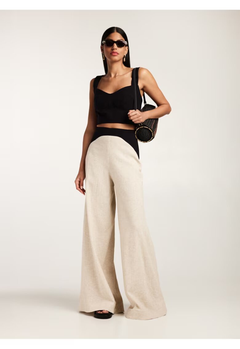Alina Cernatescu Set de top crop si pantaloni cu croiala ampla Doha - Bej