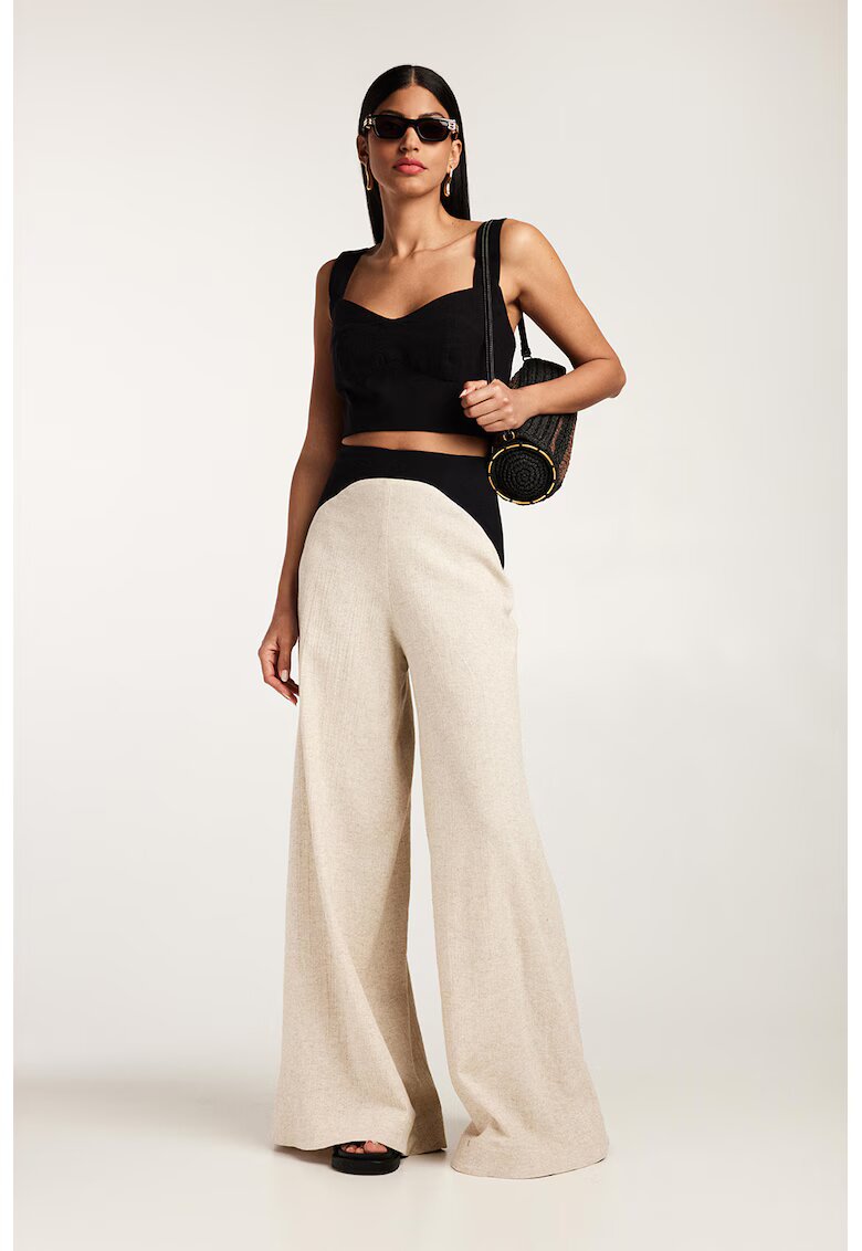 Alina Cernatescu Set de top crop si pantaloni cu croiala ampla Doha - Negru/Bej